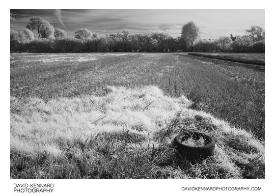 Old tyre in field in infrared