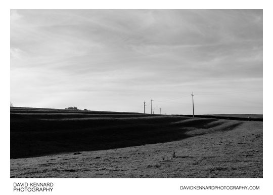 Telegraph poles, ridge and furrow, and the valley to the east of East Farndon