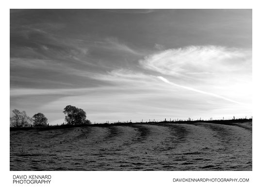 Ridge and furrow medieval farming pattern near East Farndon