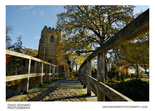 Packhorse bridge and Church of St. Giles, Medbourne