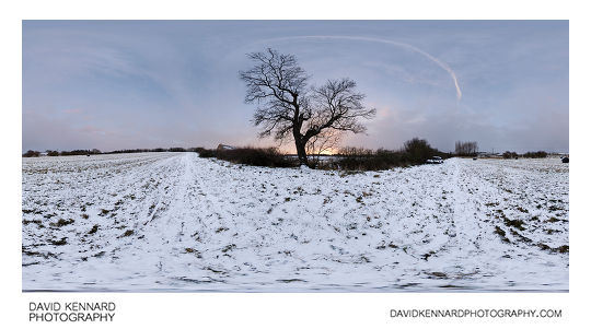 A snowy field at twilight between the Leicestershire town of Market Harborough and village of Lubenham