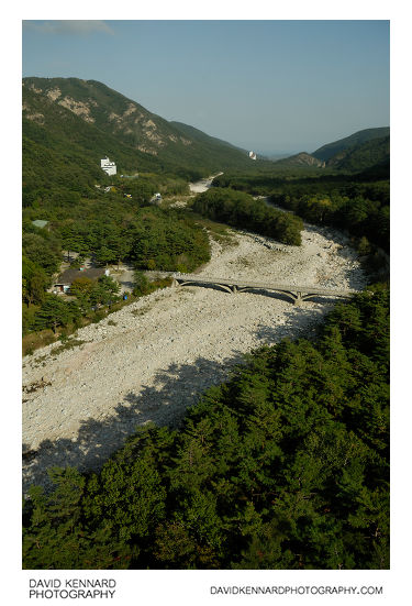 Dry riverbed and green forests of Soraksan