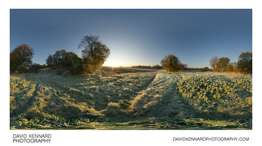 Frosty field at sunrise