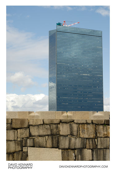 Castle wall and modern skyscraper, Osaka