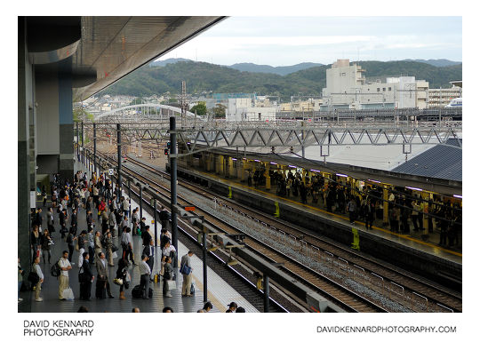 Lining up for a train at Kyoto Station