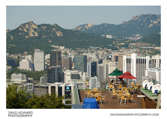 Tea on the cable car station roof on Namsan