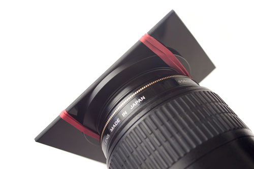 Mounting welding glass on lens using step-up ring and elastic bands