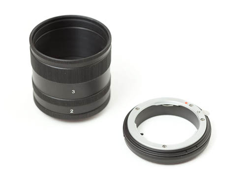 Cheap screw-together Nikon G extension tubes with the lens mount end unscrewed