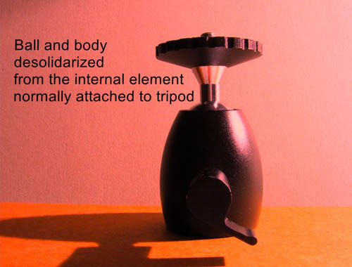 Haoge mini ball head with lever in dangerous position where ball and body are completely loose and free and can separate