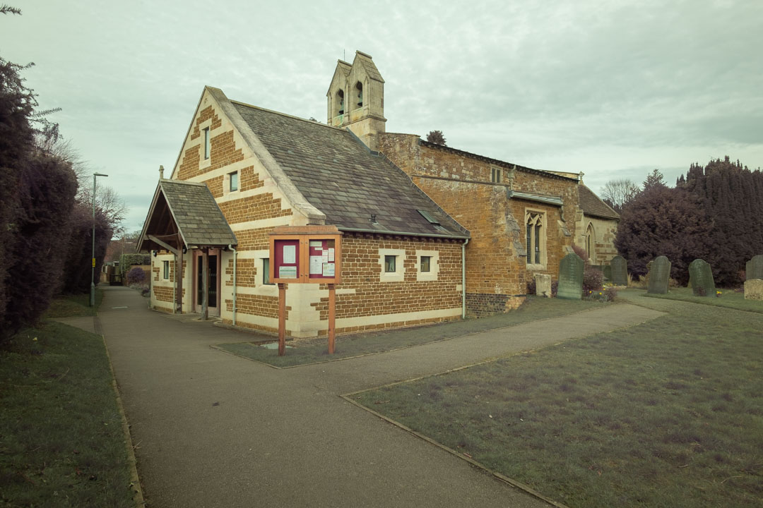 Photo of a church taken on a full spectrum camera with a wide-angle lens with Tiffen T1 filter