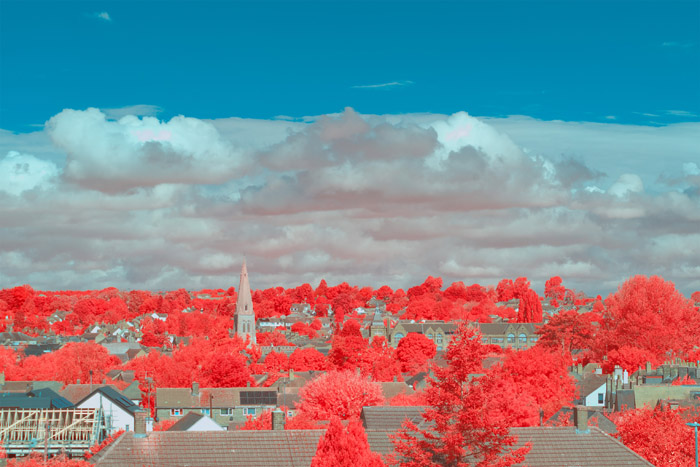 Infrared photograph taken using a CB550 filter with a +143° Hue shift applied