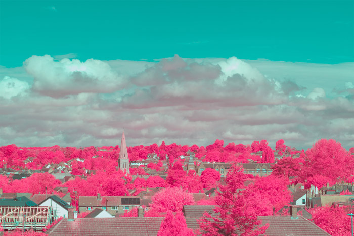 Infrared photograph taken using a CB550 filter with an EIR channel swap applied