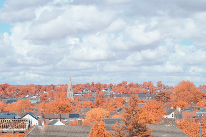 Infrared photograph taken using a QB2 + GRB3 / KG3 filter stack