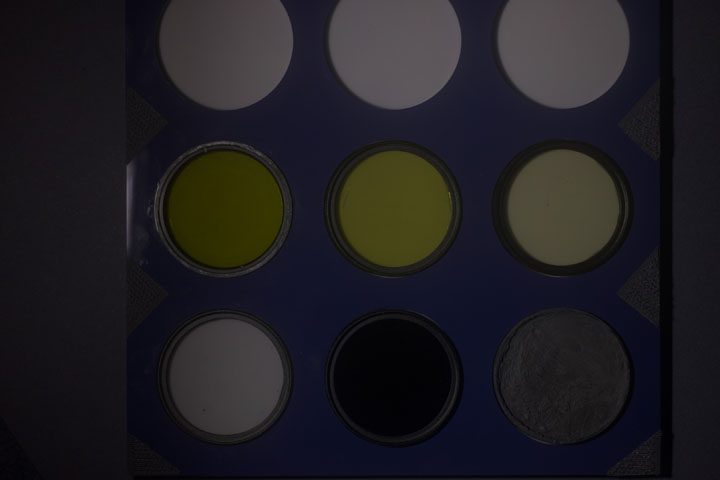 Ultraviolet photo of UV Colour Checker lit by Godox AD200 Pro flash with modified standard head at ISO 100