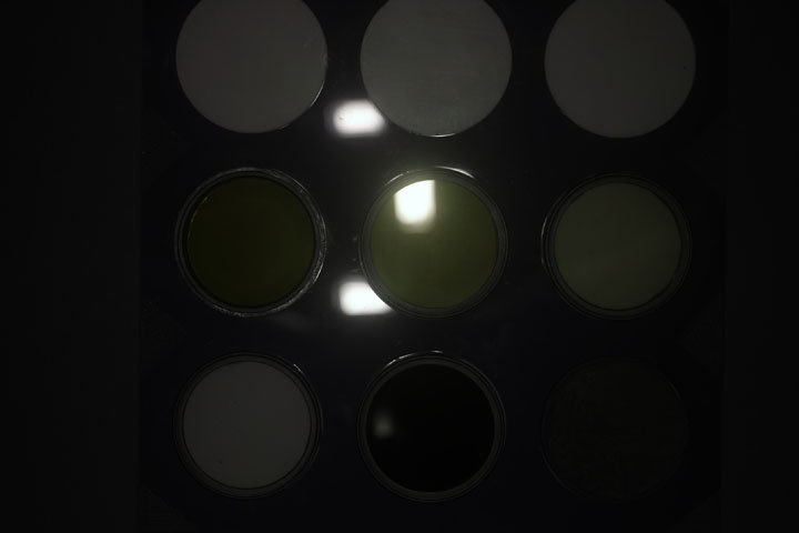 Ultraviolet photo of UV Colour Checker lit by unmodified Cokin Creative Flash positioned at end of lens