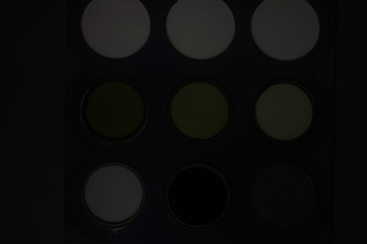 Ultraviolet photo of UV Colour Checker lit by unmodified Cokin Creative Flash positioned off-camera