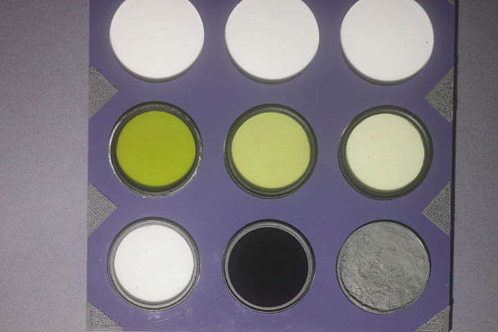 Ultraviolet photo of UV Colour Checker lit by modified Vivitar 283
