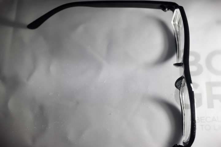 Infrared photo of Standard eyeglasses showing their lack of IR blocking