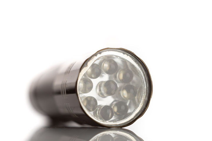 Front view of old cheap UV flashlight