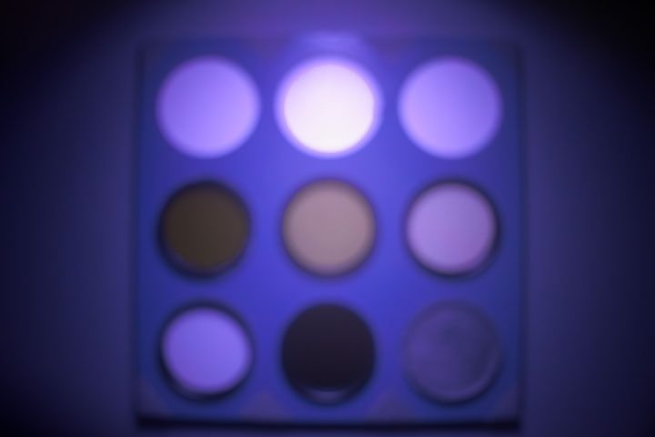 Ultraviolet photo of UV Colour Checker taken with Canon RF 28mm with TSN575 and ZWB2 filter combo