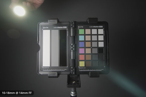 Flare from shining a flashlight into the lens on the EF-S 10-18mm on FF at 14mm