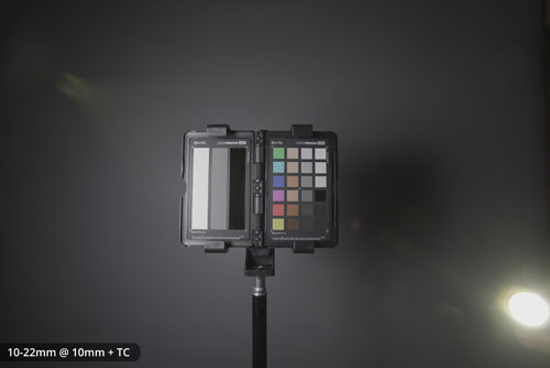 Flare from shining a flashlight into the lens on the EF-S 10-22mm on FF with 1.4x TC at 10mm