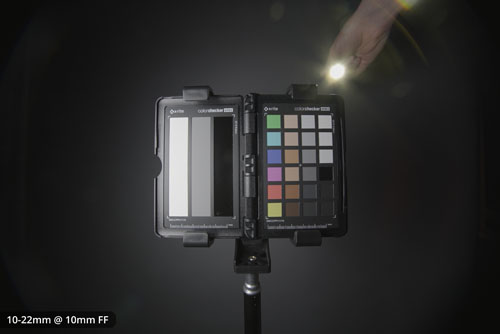 Flare from shining a flashlight into the lens on the EF-S 10-22mm on FF at 10mm