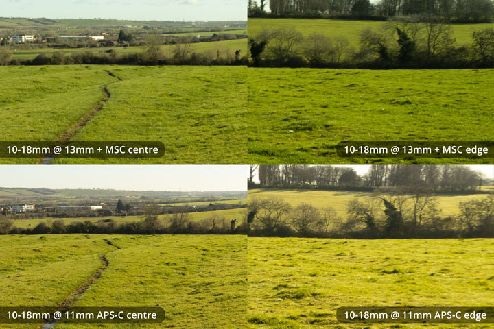 EF-S 10-18mm converted to EF mount on full frame camera with Laowa Magic Shift Converter at 13mm versus on APS-C at 11mm