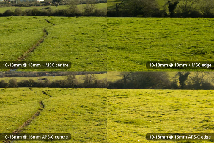 EF-S 10-18mm converted to EF mount on full frame camera with Laowa Magic Shift Converter at 18mm versus on APS-C at 16mm