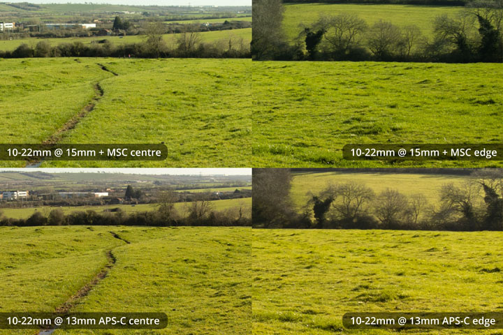 EF-S 10-22mm converted to EF mount on full frame camera with Laowa Magic Shift Converter at 15mm versus on APS-C at 13mm