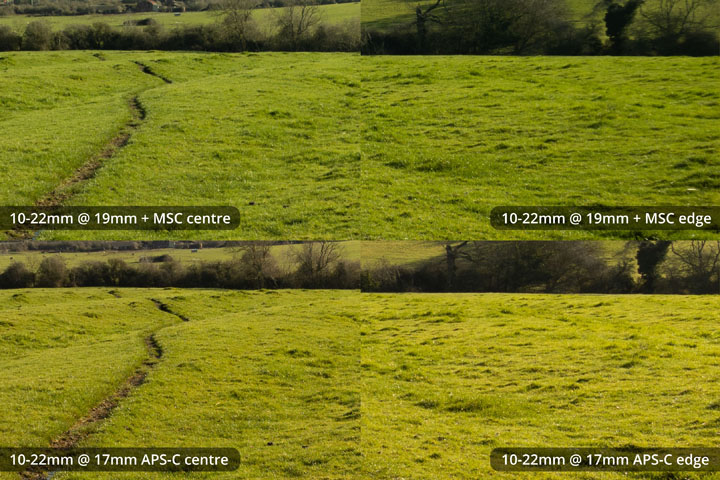 EF-S 10-22mm converted to EF mount on full frame camera with Laowa Magic Shift Converter at 19mm versus on APS-C at 17mm