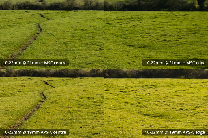 EF-S 10-22mm converted to EF mount on full frame camera with Laowa Magic Shift Converter at 21mm versus on APS-C at 19mm