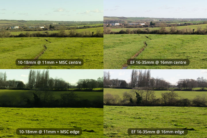 EF-S 10-18mm converted to EF mount on full frame camera with Laowa Magic Shift Converter at 11mm versus EF 16-35mm lens at 16mm
