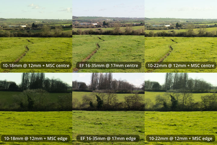 EF-S 10-18mm and 10-22mm lenses converted to EF mount on full frame camera with Laowa Magic Shift Converter at 12mm versus EF 16-35mm lens at 17mm
