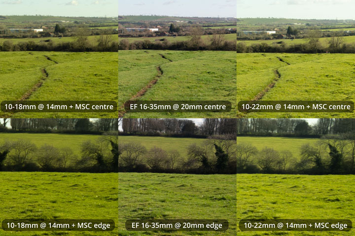 EF-S 10-18mm and 10-22mm lenses converted to EF mount on full frame camera with Laowa Magic Shift Converter at 14mm versus EF 16-35mm lens at 20mm