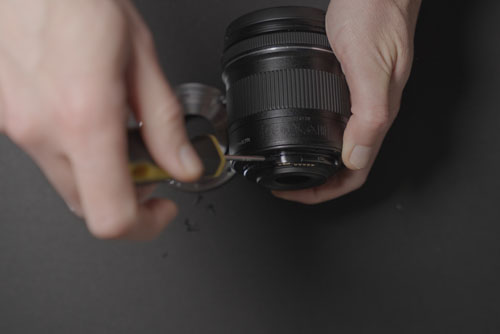 Removing the contacts block screws from the Canon EF-S 10-18mm lens