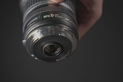 EF mount modified Canon 10-22mm lens showing the replacement mount