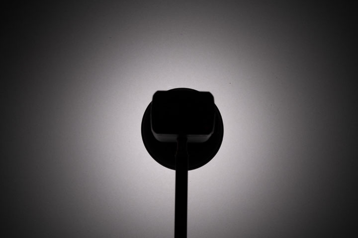 Photo showing light spread / distribution from unmodified Godox AD200 Pro with bulb head and AD-S2 reflector dish, 1/64 power