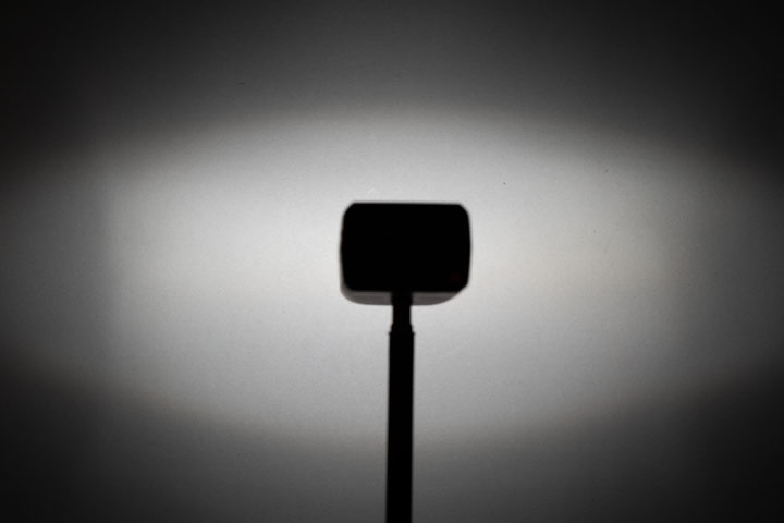Photo showing light spread / distribution from unmodified Godox AD200 Pro with standard head, 1/256 power