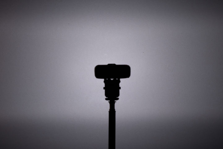 Photo showing light spread / distribution from full spectrum modified Godox MF12 (no Fresnel), 1/16 power