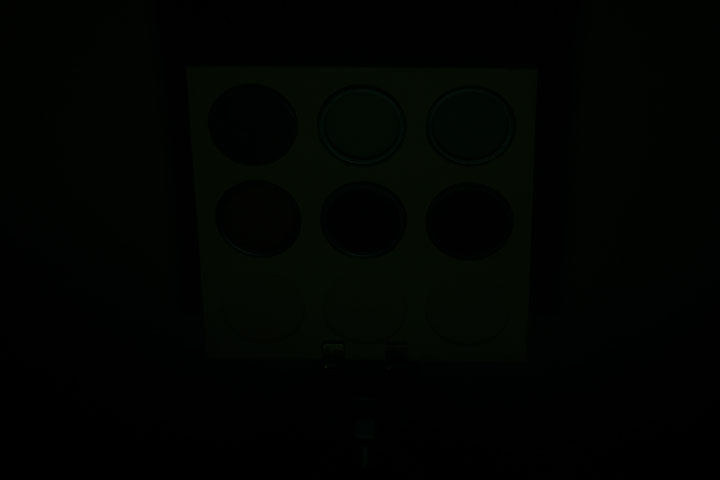 Ultraviolet photo of test target taken with Godox AD100 Pro with front lens removed at Full power ISO 400