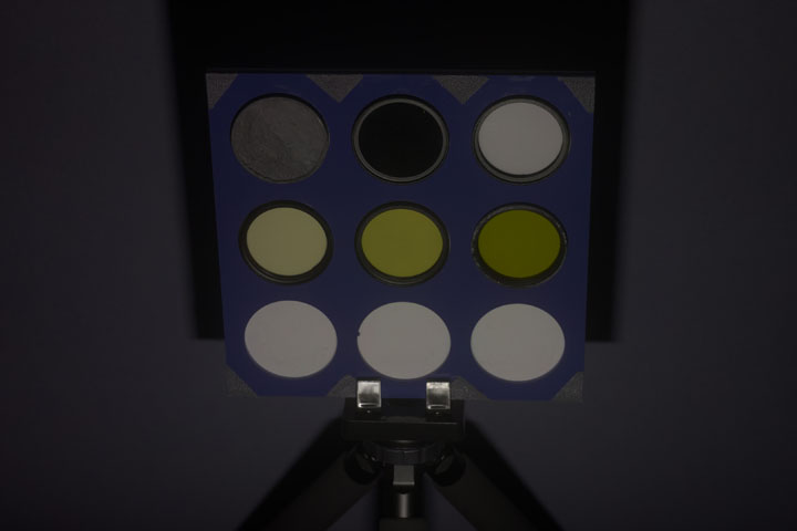 Ultraviolet photo of test target taken with Godox TT350 with Fresnel removed at Full power, ISO 100