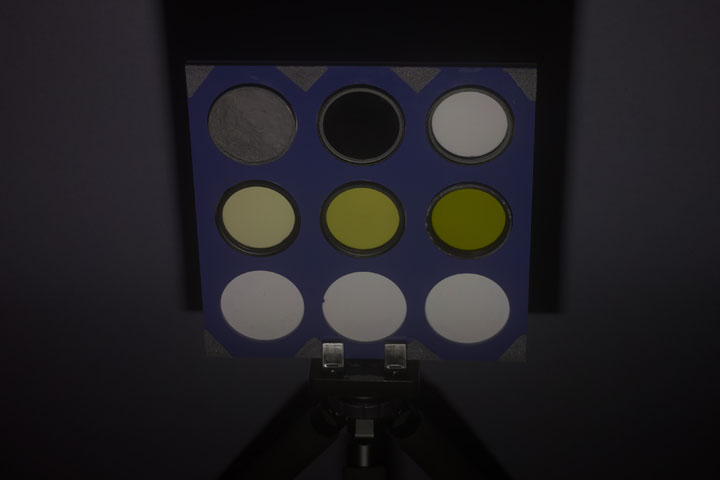 Ultraviolet photo of test target taken with Godox V1 with Fresnel and front lens removed at 1/2 power ISO 100