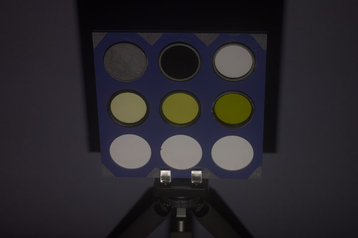 Ultraviolet photo of test target taken with Godox V480 with Fresnel and front lens removed at Full power ISO 100