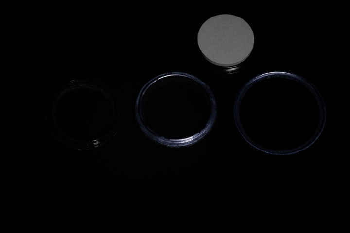Photo of filter rings after painting with Black 2.0 paint, shot in near infrared (680nm+)