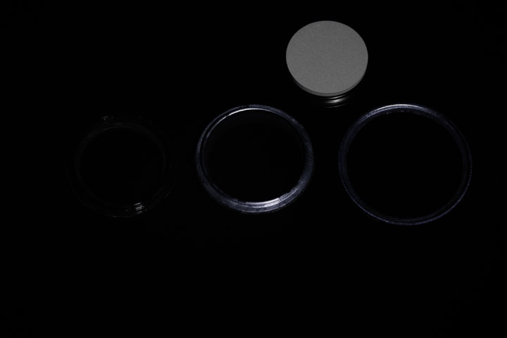 Photo of filter rings after painting with Black 2.0 paint, shot in near infrared (720nm+)