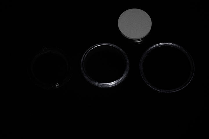 Photo of filter rings after painting with Black 2.0 paint, shot in near infrared (760nm+)