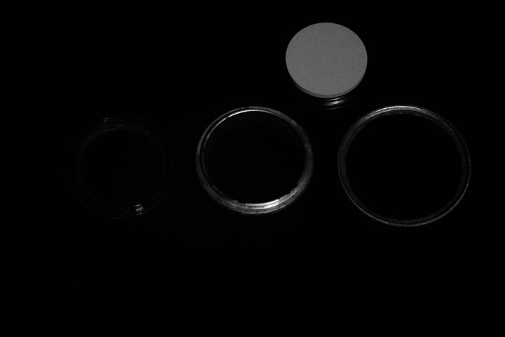 Photo of filter rings after painting with Black 2.0 paint, shot in near infrared (950nm+)