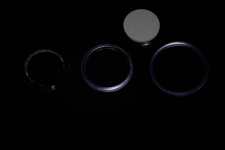Photo of filter rings before painting with Black 2.0 paint, shot in near infrared (680nm+)