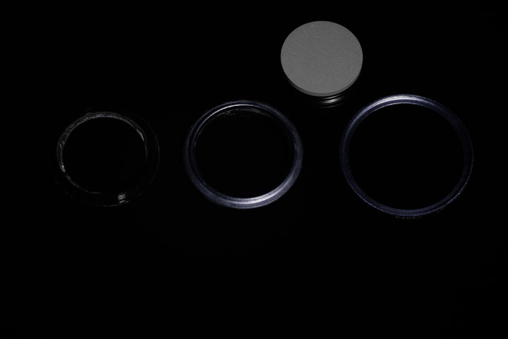 Photo of filter rings before painting with Black 2.0 paint, shot in near infrared (720nm+)